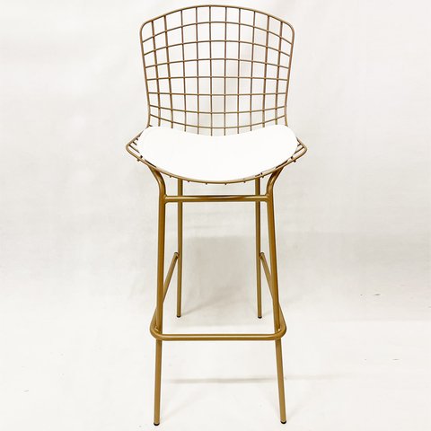 Banqueta BERTÓIA dourado fosco assento branco tubular altura 70cm - Poltronas do Sul