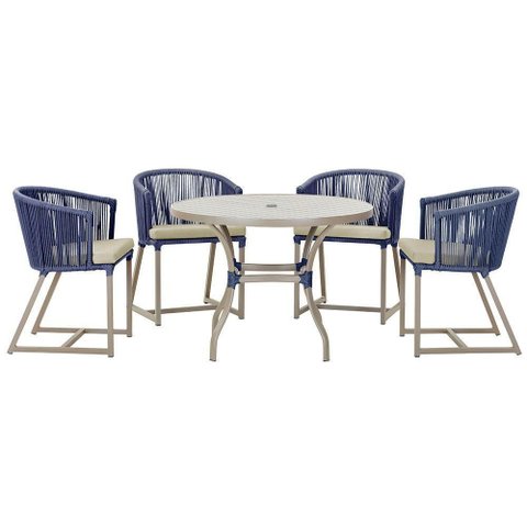 Mesa com 4 Cadeiras e Noronha Estofado 7 Trama Original Azul