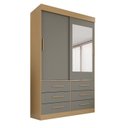 Ver imagem 3 de Guarda-Roupa Solteiro 2 Portas com Espelho 6 Gavetas Luana Cinza/Jequitibá/Granizo