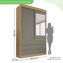 Ver imagem 4 de Guarda-Roupa Solteiro 2 Portas com Espelho 6 Gavetas Luana Cinza/Jequitibá/Granizo