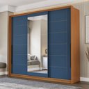 Ver imagem 1 de Guarda-roupa Casal Lisboa 3 Portas 4 Gavetas com Espelho Freijó/azul - Politorno