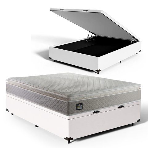 Cama Box Baú Casal com Colchão de Espuma D45 Strong One Face Branco