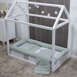 Kit Protetor de Mini Cama 100% Algodão Percal 200 Fios Rolinho Moderninhos 08 Peças:grid Verde - 1