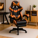 Ver imagem 1 de Cadeira Escritório Gamer Nitro Laranja Ergonômica Couro Sintético Reclinável Altura Ajuste Luvinco