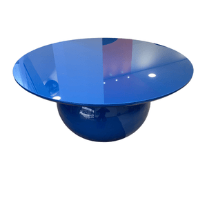 Mesa de Centro Redonda Esfera 90cm Tampo Azul + Vidro Base Azul Personal Art Design