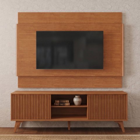 Rack com Painel Ripado para TV até 65 Polegadas 185x196cm MDF Gaia