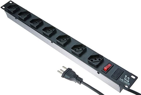 Extensão Filtro de Linha Lacerda Régua 7 Tomadas Base Metal para Rack 19" Preto - 250120107-M10 - 1