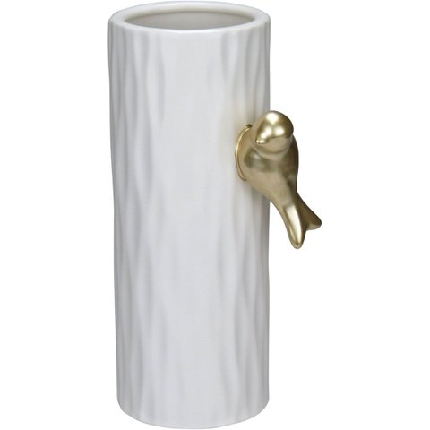 Vaso Decorativo de Cerâmica Branco 20x10x10cm Enfeite Sala Mesa Estante Aparador