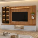 Ver imagem 3 de Rack para Sala com Painel para TV 75 pol Cristaleira LED 335cm Noble L05 Canela Gris Fosco - Lyam