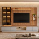 Ver imagem 4 de Rack para Sala com Painel para TV 75 pol Cristaleira LED 335cm Noble L05 Canela Gris Fosco - Lyam