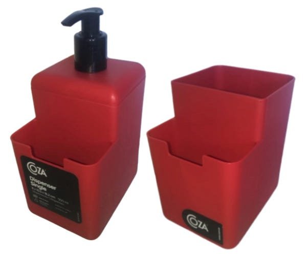 Kit Porta Detergente Dispenser e Porta Talher Vermelho Coza