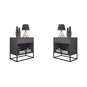 Par Perfeito Malta Kit 2 Mesas de Cabeceira Cinza/preto