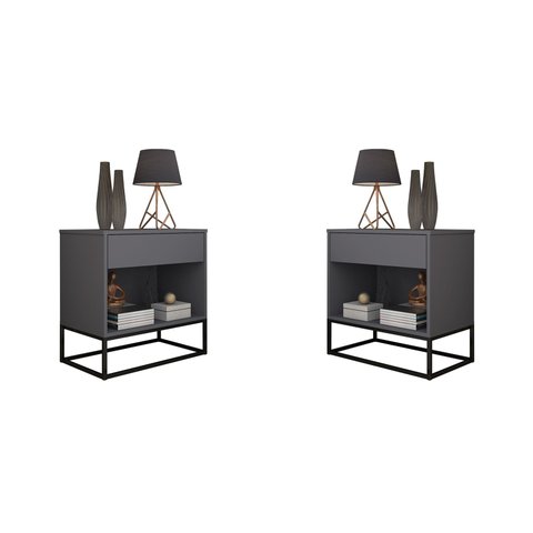 Par Perfeito Malta Kit 2 Mesas de Cabeceira Cinza/preto