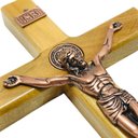 Ver imagem 2 de Crucifixo Mesa e Parede Medalha de São Bento Bronze Madeira 25 Cm