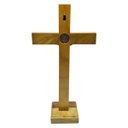 Ver imagem 4 de Crucifixo Mesa e Parede Medalha de São Bento Bronze Madeira 25 Cm