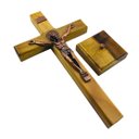 Ver imagem 3 de Crucifixo Mesa e Parede Medalha de São Bento Bronze Madeira 25 Cm