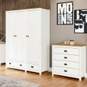 Ver imagem 1 de Conjunto Quarto: Guarda-roupa 3 Portas, Cômoda 4 Gavetas Branco/freijó Topázio Madeira Pinus - Fines