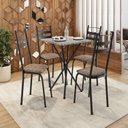 Ver imagem 1 de Conjunto Sala de Jantar Mesa Quadrada 70cm Tampo Granito com 4 Cadeiras Milla Preto/Rattan/Ocre