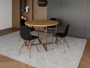Ver imagem 1 de Mesa Industrial Base Ferro Cobre em V Tampo 110cm Canela 4 Cadeiras Eames Madeira Assento Preto