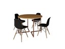 Ver imagem 2 de Mesa Industrial Base Ferro Cobre em V Tampo 110cm Canela 4 Cadeiras Eames Madeira Assento Preto