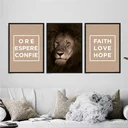 Ver imagem 1 de Kit 3 Quadros Leão Ore Espere Confie 45x34cm - com vidro:Madeira preta