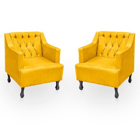 Kit 2 Poltronas para Sala de Estar Clássica Confortável e Reforçada Suede Elizabeth:amarelo
