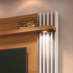 Painel Home Suspenso Detalhes Ripado 2 Luminárias Led Sala Estar Escritório Quarto Tv até 55 Polegad - 3
