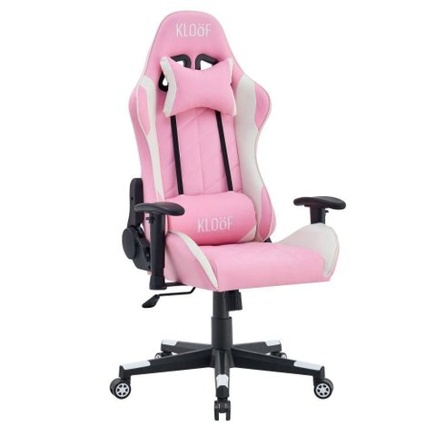 Cadeira Giratória Gamer Reclinável Kl3 Branco e Rosa