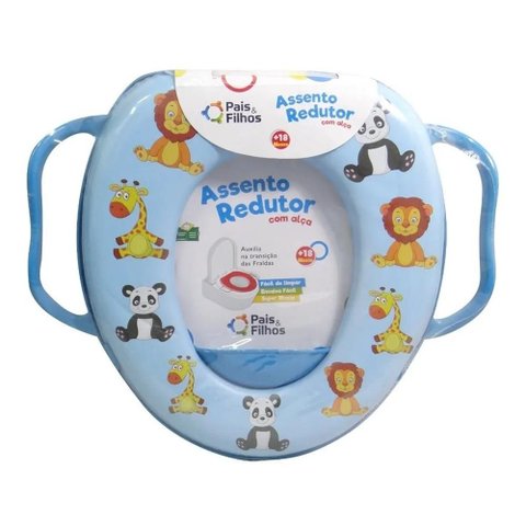 Redutor Assento Macio Vaso Sanitario Infantil Bebe com Alça 24661 Pais e Filhos - Azul Bichinhos
