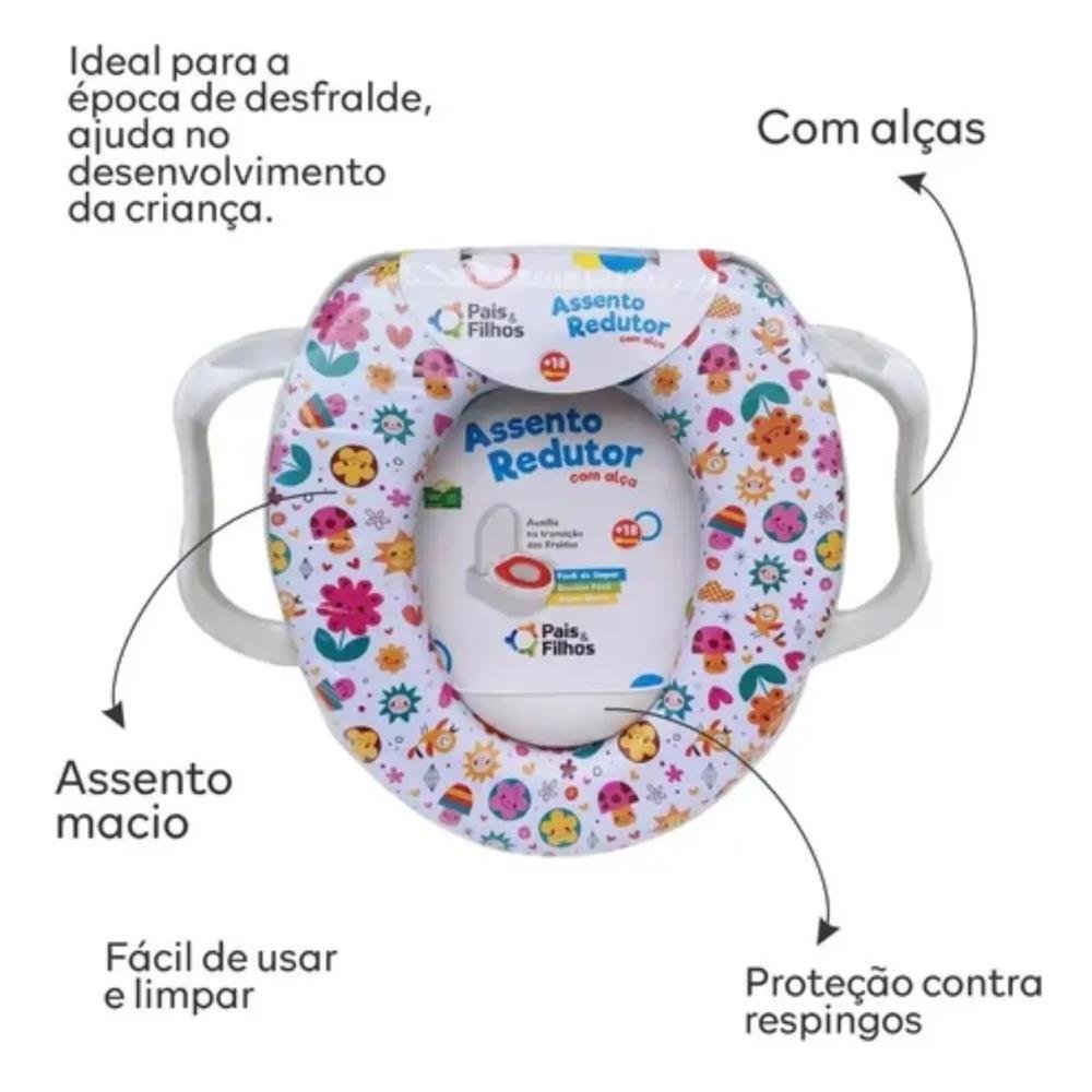 REDUTOR ASSENTO MACIO VASO SANITARIO INFANTIL BEBE COM ALÇA 24661 PAIS E FILHOS - AZUL BICHINHOS - 2