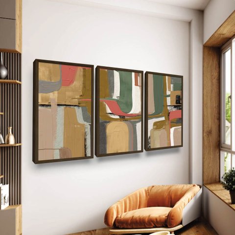 Trio Quadros Texturizado Cores Sala Quarto Grande