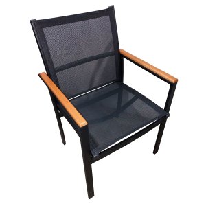 Poltrona Alumínio e Tela Sling Luxo Detalhe Madeira