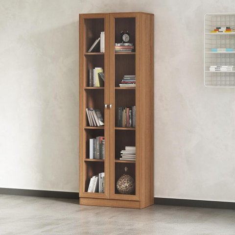 Armário Estante Com 2 Portas De Vidro Cr25069 Amendoa