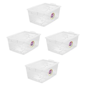 Kit 4 Caixa Organizadora Com Trava 30L Cristal Ordene
