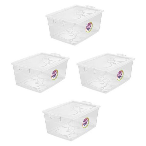 Kit 4 Caixa Organizadora Com Trava 30L Cristal Ordene