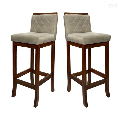 Kit 2 Banquetas Média em Madeira Castanho Nice Matelassê Suede Bege CCS