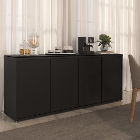 Balcão Buffet para Escritório 4 Portas Hera - Via Nossa - Preto Texturizado