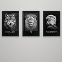 Ver imagem 2 de Kit 3 Quadros Decorativo Dedicação, Fé e Persistência Preto e Branco Sala Quarto Casa Escritório