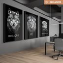 Ver imagem 1 de Kit 3 Quadros Decorativo Dedicação, Fé e Persistência Preto e Branco Sala Quarto Casa Escritório