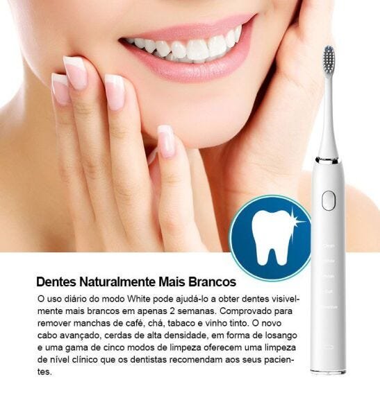Escova Dental Elétrica Recarregável Essencial 5 Modos De Limpeza Branca OPTUP - 5