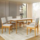 Ver imagem 1 de Conjunto Sala de Jantar Siera 6 Lugares Retangular Madeira Maciça Miami Marrom/Cerejeira/Nevoa
