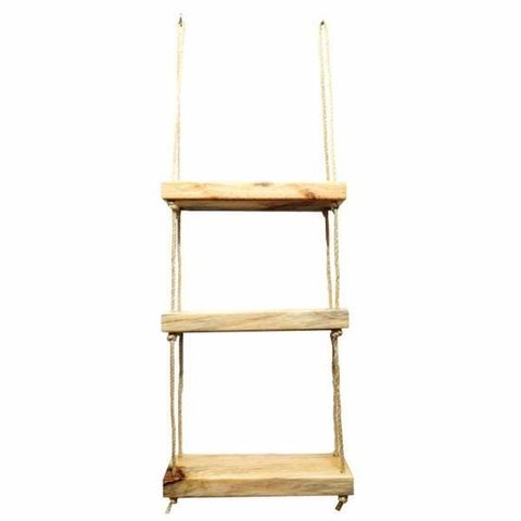 Prateleira Tripla de Madeira com Sisal - Cor Mel (40x12x4cm)