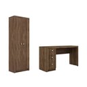 Ver imagem 1 de Escritório com Mesa para Computador C/ 3 Gavetas e Armário 2 Portas Nogal - Fdecor