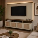 Ver imagem 1 de Rack com Painel para TV Bend 220cm MDF Porta Sextavada Louro e Luna com Dourado Casa Lar Shop