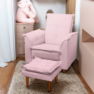 Poltrona Relaxante para Idosos Luna com Puff Suede Rosa Bebê Liso Tana Decor Newbelle Decor