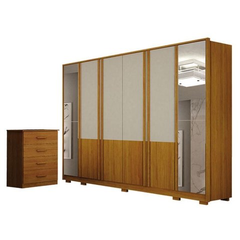 Guarda Roupa Casal Urban 6 Portas com Espelho Off White com Cômoda Rubi 4 Gavetas Cinamomo – Leifer