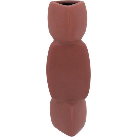 Vaso Decorativo Enfeite Casa Geométrico Home&co Cerâmica 21x7x7cm Marrom