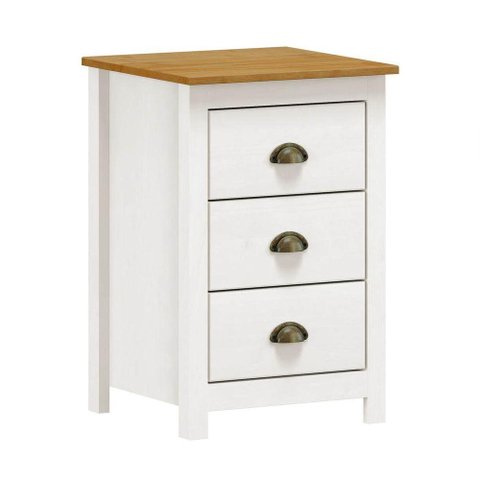 Mesa De Cabeceira Linha Topázio Branco/carvalho 3 Gavetas Com Puxadores