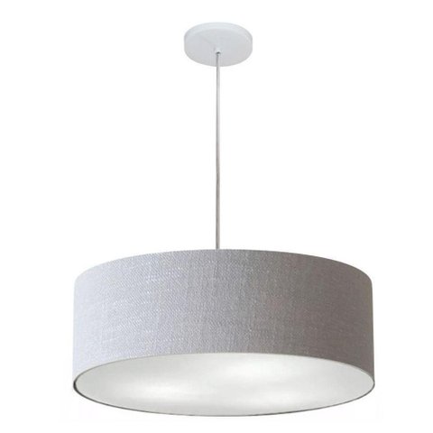 Lustre Pendente Cilíndrico Vivare Md-4254 Cúpula em Tecido 45x15cm - Bivolt Rustico-cinza 127/220v