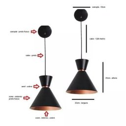 Pendente Luminária Cone Berlin Preto com Cobre - 2